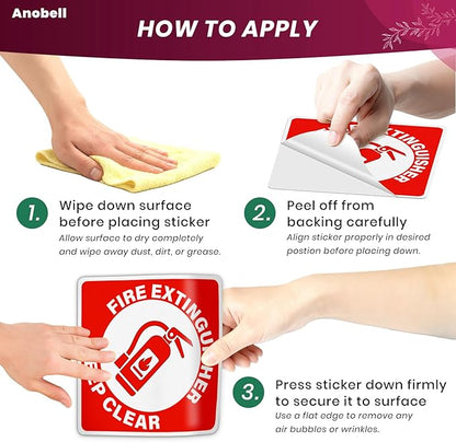 2 Pack Fire Extinguisher Signs Self Adhesive Keep Clear Do Not Block Floor Sign with Strips Waterproof Vinyl Fire Extinguisher Floor Marking Kits for Business Warehouse Office Red