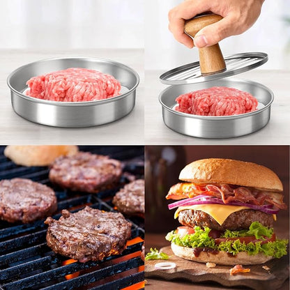 Cook Guy Burger Press 5" Hamburger Press Patty Maker – Non-Stick Hamburger Mold with 100 Patty Papers Set | 304 Stainless Mash Tool Smash for Meat Beyond Veggie Turkey Vegan Beef