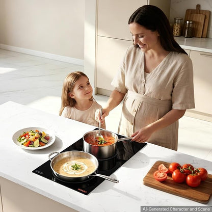 VEVOR Electric Cooktop 12inch 2 Burners Portable Stove Top 1800W 120V, Ceramic Countertop/Built-in Radiant Electric Stove, with 9 Power Levels, Timer, Child Lock, Over-Heat Guard, Touch Control