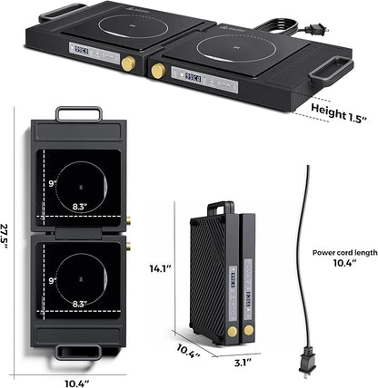 Double Induction Cooktop, 1800W Portable Dual Burner with 8 Power Levels, Sensor Touch Control & 99-Min Timer, Fold-n-Store Design for RV, Small Kitchen & Outdoor Cooking (gray-black)