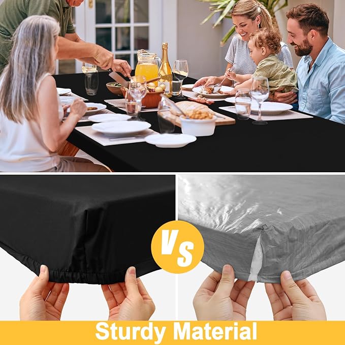 Rectangle Table Cloth, Waterproof Elastic Fitted Tablecloth for 4 Foot Folding Tables, Washable Polyester Tablecloths for Picnic, Camping, Outdoor (Black, 30"x48")