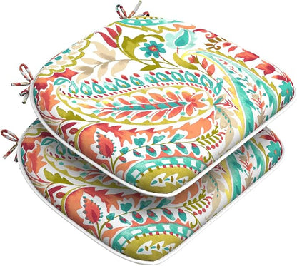 DYTXIII Set of 2 Outdoor Chair Cushions with Ties,Water Repellent Patio Chair Pads 17"x 16" for Outdoor Furniture,Round Corner Seat Cushions for Garden Yard Kitchen Pretty Paisley