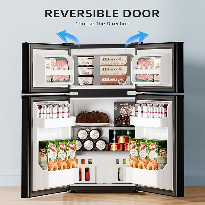 Kismile 3.2 Cu.Ft Mini Fridge with Freezer, 2 Door Dorm Refrigerator Black | Adjustable Thermostat, Removable Shelves, Food & Beverage Storage, Dorm Mini Fridge for Bedroom/ Office/ College/ Apartment