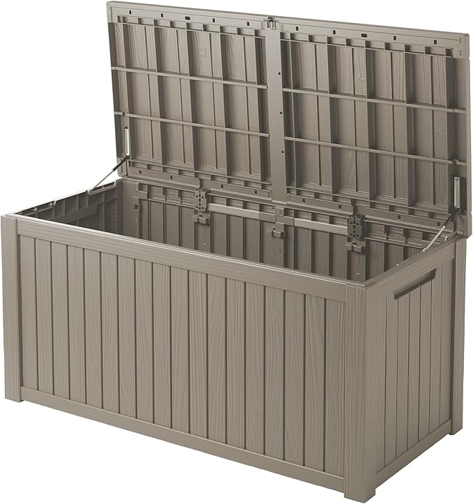 200 Gallon Outdoor Deck Box, Lockable Waterproof Outdoor Storage Boxes For Garden Tools,Indoor Cushions,Accessories Outside Storage Resin Weatherproof Container, Gray