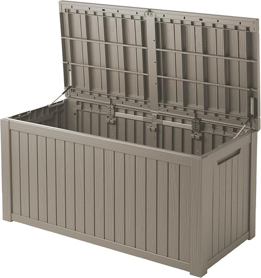 200 Gallon Outdoor Deck Box, Lockable Waterproof Outdoor Storage Boxes For Garden Tools,Indoor Cushions,Accessories Outside Storage Resin Weatherproof Container, Gray