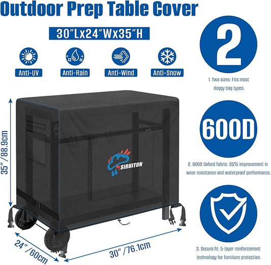 SIRUITON Outdoor Bar Cart Cover for 30 Inch Portable Outdoor Table, Heavy Duty 600D Oxford Fabric Outdoor Waterproof BBQ/Worktable Metal Movable Table Cover
