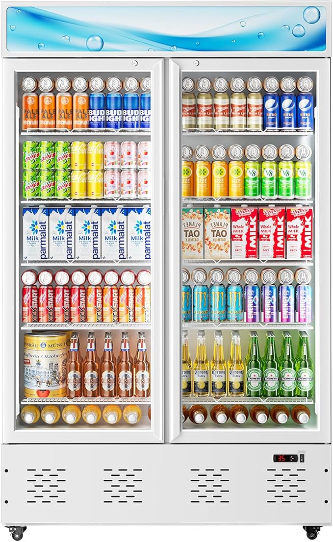 47.8'' W Commercial Beverage Refrigerators, 40 Cu.ft Glass Door Refrigerator Commercial Cooler with LED Light and 10 Shelves, Display Refrigerator for Restaurant Store Cafe Bar, White