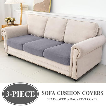 LA MEACK Couch Cushion Covers Seat Cushion Cover Stretch Couch Cover Separate Sectional Sofa Slipcovers Furniture Protector(3 Pieces for Seat or Sofa Backrest, Light Grey)