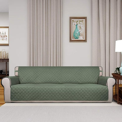 PureFit Reversible Quilted Couch Covers for Dogs Sofa Cover 4 Seater 88" | Greyish Green/Beige, Water Resistant Couch Protector, Washable Pet Couch Cover with Non Slip and Elastic Straps For Kids
