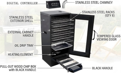 CLIVIA 8-Layer Electric Smoker with View Window, 1600W Vertical Digital BBQ Smoker, Front Loading Wood Chip Tray, 0-24H Timer & 86-257°F Temp Control, Meat Smoker for Jerky, Sausage, Fish (DSH-S45D)