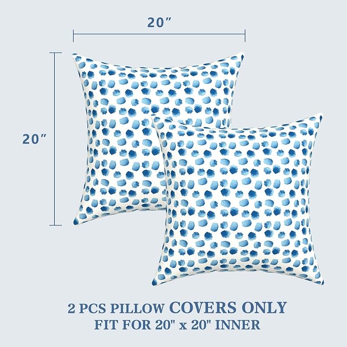 LVTXIII Outdoor Pillow Covers 20x20 Inch, 2 Pack Large Square Throw Pillow Cases, Fade-Resistant Cushion Covers for Patio Furniture Sofa, Garden Porch, Brush Blue