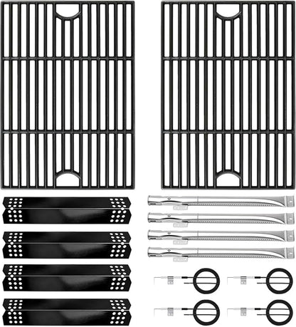 CANDANA Replacement Parts for Nexgrill 4 Burner 720-0830H 720-0830D 720-0783C 720-0783E 720-0958A, 17" Cast Iron Grill Grate, Grill Burner, Heat Plate, Igniters for 5 Burner 720-0888N
