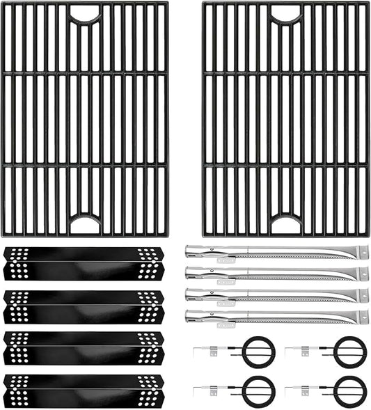 CANDANA Replacement Parts for Nexgrill 4 Burner 720-0830H 720-0830D 720-0783C 720-0783E 720-0958A, 17" Cast Iron Grill Grate, Grill Burner, Heat Plate, Igniters for 5 Burner 720-0888N