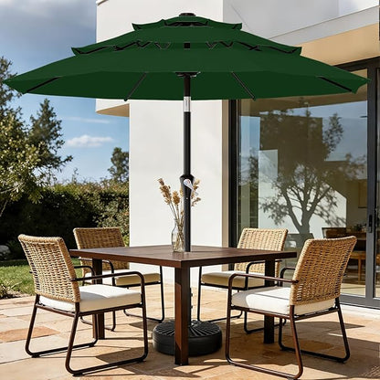 AreShark 9ft 3-Tier Patio Umbrellas, Outdoor Umbrella with 8 Sturdy Ribs UV Protection Windproof, Market Table Umbrella w/Push Button Tilt & Crank for Pool, Porch, Deck, Garden(Dark Green)