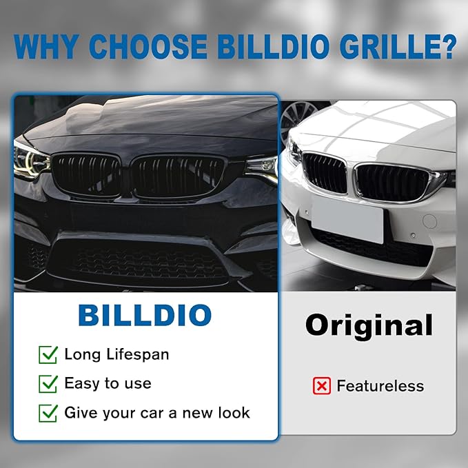 F32 Grille - Front Kidney Grille Compatible with 2014-2020 4 Series F32/F33/F36 428i 430i 435i 440i，2015-2019 F82 F83 M4 3 Series F80 M3 Double Slats Glossy Black