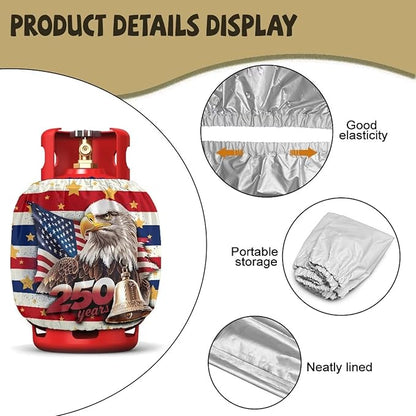 Dual Propane Tank Cover 20lb, Outdoor Heavy Duty Waterproof Windproof Gas Tank Cylinder Cover with Elastic Brand Fits Standard 20lb,4Th of July Decorations