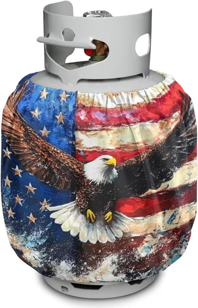 Dual Propane Tank Cover American Flag Eagle Dual Propane Tank Cover Patriotic 20 LB Gas Wrap Decoration for Camping and Grilling 4th of July Decoration