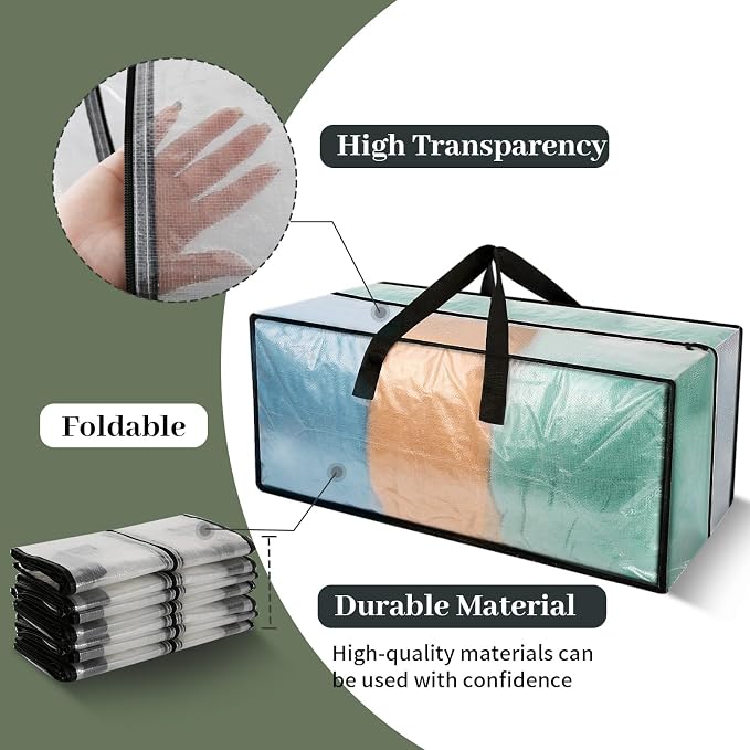 Heavy Duty Clear Moving Bags with Strong Zipper & Comfortable Handles | 8 Pack Extra Large Storage Bags Totes Moving Boxes Packing Supplies for College Dorm Room Essentials Compatible with IKEA