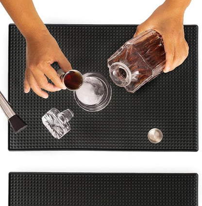 Rubber Bar Mat 18×12" Premium Countertop Mat for Coffee Bar, Home Bar & Kitchen, Durable 1cm Thick Rubber Drink Mat with Textured Surface That Helps Reduce Slipping, Black Bar Spill Mat
