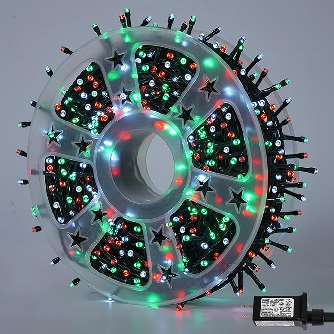 YEGUO 165ft 500 LED String Lights Outdoor Waterproof, 8 Modes Red White and Green Christmas Lights Plug in, Green Wire Twinkle Tree Lights Indoor with Timer Memory