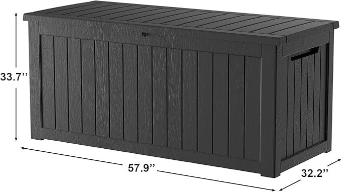 270 Gallon Outdoor Storage Box Waterproof, Lockable Resin Deck Box Large Storage Bin for Patio Furniture Cushion, Garden Tools, Pool Accessories, UV-Resistant, Black