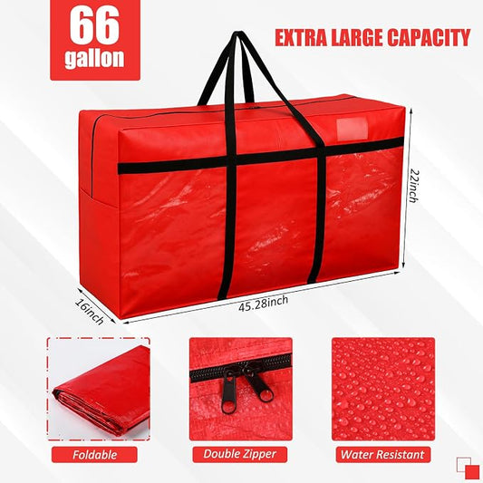 6 Pcs 66 Gallon Extra Large Moving Bags Heavy Duty Storage Bag with Strong Zipper Handle Foldable XXL Jumbo Storage Tote Packing Moving Box for College Dorm Travel Cloth Duffle (Red)
