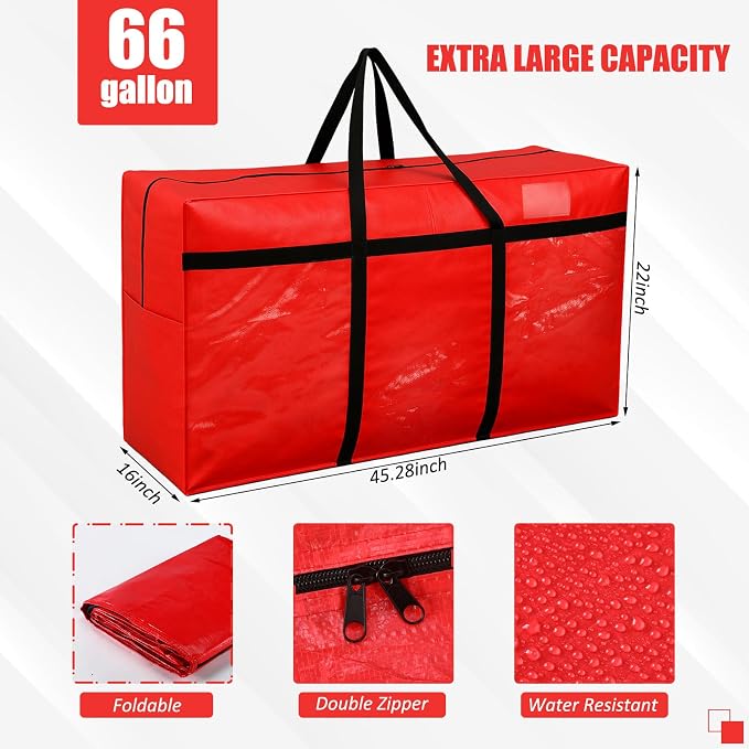 4 Pcs 66 Gallon Extra Large Moving Bags Heavy Duty Storage Bag with Strong Zipper Handle Foldable XXL Jumbo Storage Tote Packing Moving Box for College Dorm Travel Cloth Duffle (Red)