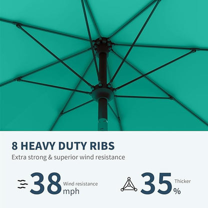 PatioKingdom Auto-Tilt 9FT Patio Umbrella Outdoor with 8 Sturdy Fiberglass Ribs,Market Table Umbrella for Pool,Backyard,Deck and Garden(Peacock Blue)