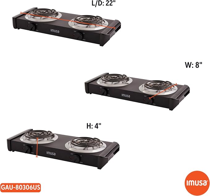 IMUSA USA GAU-80306 Electric Double Burner 1750-Watts , Black | Ideal for Cooking Outdoors or in the Office