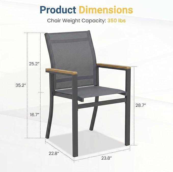 Aluminum Patio Chairs Set of 4 for All-Weather, Outdoor Patio Chairs with Breathable Quick-Drying Textilene, Outdoor Chair with 110° Ergonomic High Backrest for Porch, Patio, Garden, Deck, Backyard