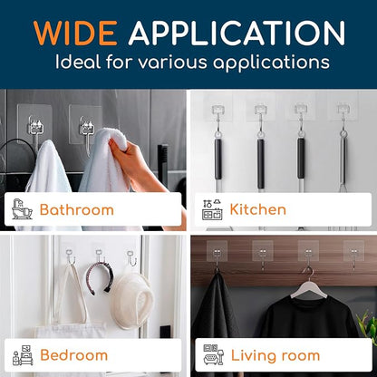 Adhesive Wall Hooks for Hanging, Heavy Duty No Drill, 22 lbs, 6 Psc | GLUIT Adhesive Wall Hooks for Hanging, Transparent Waterproof Sticky Towel Hook for Bathroom Kitchen Home Outdoor