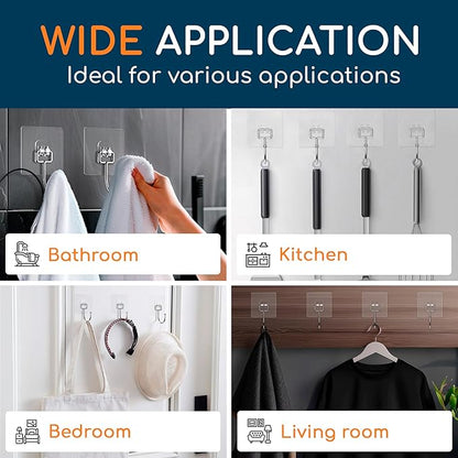 Adhesive Large Wall Hooks for Hanging Heavy Duty 22 lbs Hooks for Walls No Drill, Towel Sticky Clear Hooks, Waterproof, Home, Bathroom, Kitchen, Office, and Outdoor 40 Pack