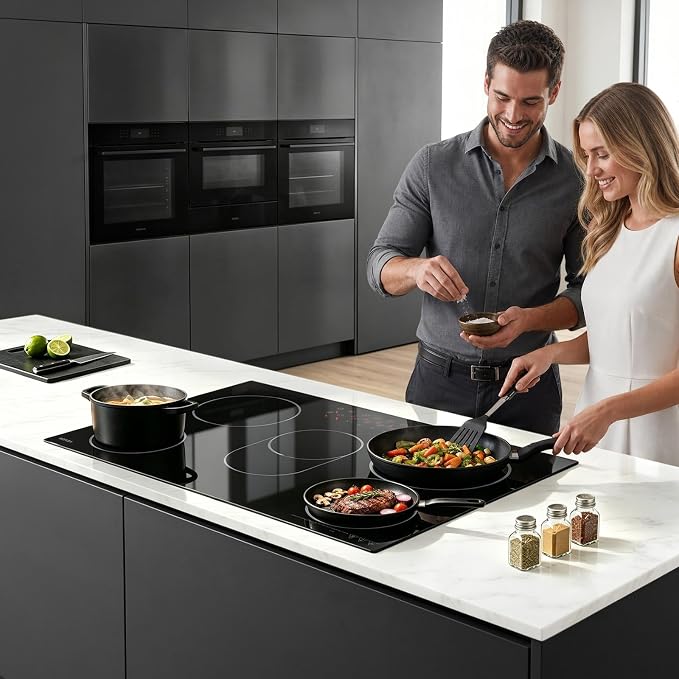 VEVOR Electric Cooktop 30inch 5 Burners Stove Top 8900W 220V No Plug, Ceramic Built-in Radiant Electric Stove, with 9 Power Levels, Timer, Child Lock, Over-Heat Guard, Touch Control