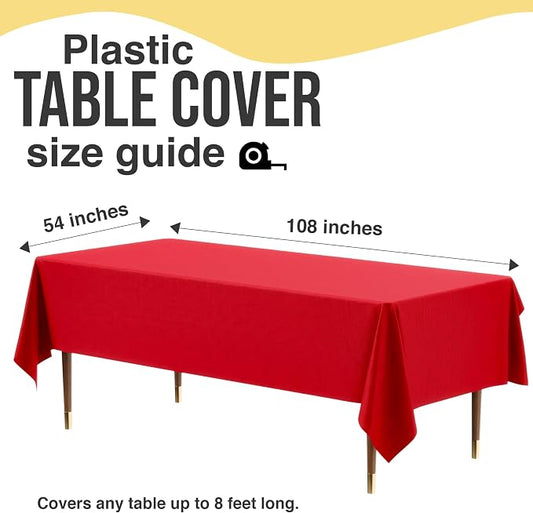 Exquisite 66% Thicker Premium Plastic Table Cloth Rectangle Table Cover 0.5 Mil 24 Pack Red Table Cloth 54 Inch x 108 Inch Disposable Tablecloth Won't Tear Easily Like Cheap Thin Brands