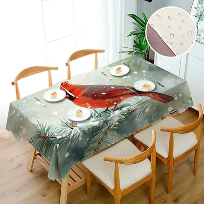 Swono Cardinal Bird Tablecloth Winter Cardinal Bird Red Rectangle Table Cloth Washable Plaid Table Cover for Kitchen Holiday Dinner, 52x 70 Inch Tablecloth