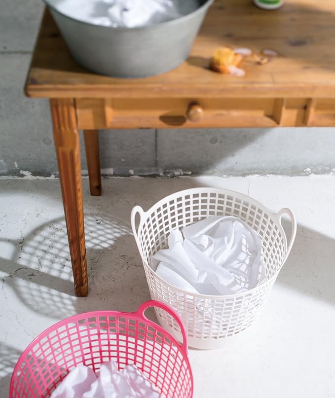 like-it SCB -1 Laundry Storage, Round Basket with Handle, Laundry Basket, Approx. Width 16.1 inches (41 cm), Depth 14.6 inches (37 cm), Height 14.8 inches (37.5 cm), White, Made in Japan