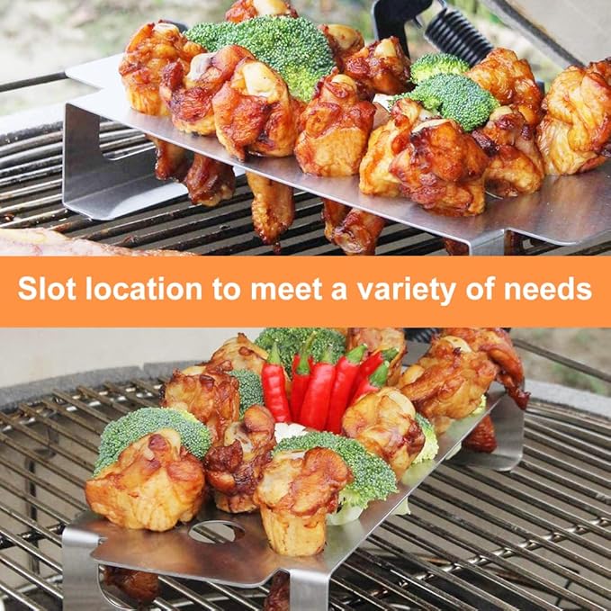 PUXING Jalapeno Grill Rack with Corer Tool Jalapeno Popper Holder 18 Holes Stainless Steel Drumstick Chicken Wings Roaster Popper Griller& Cooker for BBQ Smoker and Oven (Color:Silver)