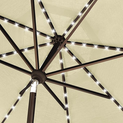 EliteShade USA 10-Year-Non-Fading 10ft Market Patio Umbrella, Commercial Grade Table Sun Umbrella with 80 Solar LED Lights, Crank Open, Windproof & UPF 50+ UV Protection for Garden, Deck, Pool, Backyard, Natural