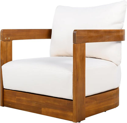 Christopher Knight Home Sylas Acacia Wood Lounge Chair Outdoor, Curved Tub Design Accent Chair with Weather Resistant Cushion, Comfy Low Profile Reading Seating for Garden/Backyard, Teak+ Beige