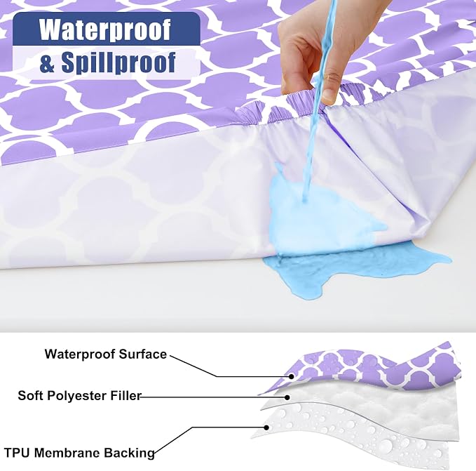 Smiry 2 Pack Rectangle Table Cloth 6 Foot, Waterproof Elastic Fitted Tablecloths, Windproof Washable Polyester Table Cover for Picnic, Camping, Outdoor (Lavender, 30"x72")