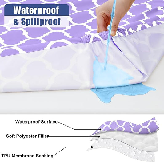 Smiry 2 Pack Rectangle Table Cloth 6 Foot, Waterproof Elastic Fitted Tablecloths, Windproof Washable Polyester Table Cover for Picnic, Camping, Outdoor (Lavender, 30"x72")