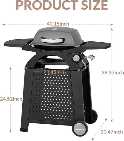 MASTER COOK Single Burner Propane Gas Grill, 11,500 BTU Portable Tabletop Barbecue Grill with Cart for Patio, Camping, Travel