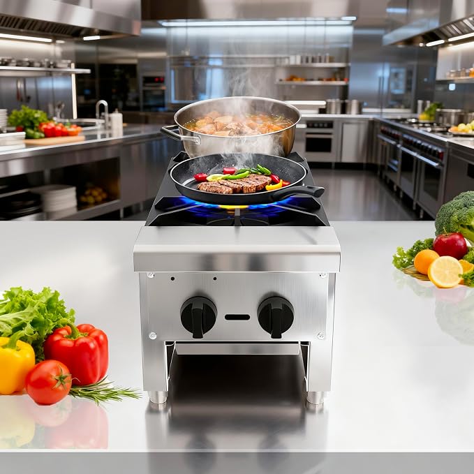 Commercial 2 Burner Countertop Stove Range, NG/LP Convertible, Stainless Steel Hot Plate with Cast Iron Grates, 56,000 BTU Professional Restaurant Foodservice Cooking Equipment Cooker