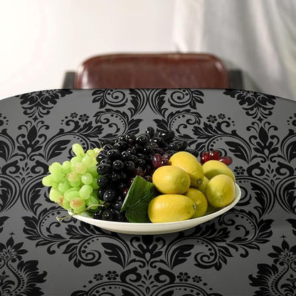 Gothic Black Damask Tablecloth, Vintage Floral Exotic Bohemian Antique Victorian Table Cloth Water Resistant Table Cover for Farmhouse Party Holiday Kitchen Dinner Table 60x120