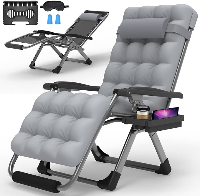 Suteck Zero Gravity Chair, Reclining Camping Lounge Chairs, Patio Recliner | Removable Cushion & Headrest, Upgraded Lock, Large Cup Holder and Footrest, Foldable for Indoor Outdoor