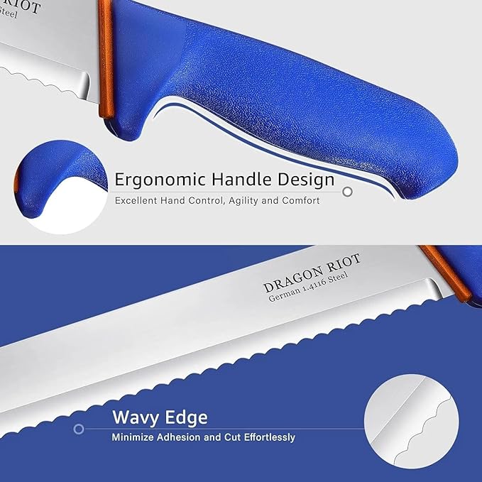 DRAGON RIOT Bread Knife 10 Inch, Ultra Sharp Serrated Bread Knife, German 1.4116 Stainless Steel Bread Slicer, Professional Bread Cutter for Sourdough, Baguette, Bagel & Cake, Non-Slip Blue Handle