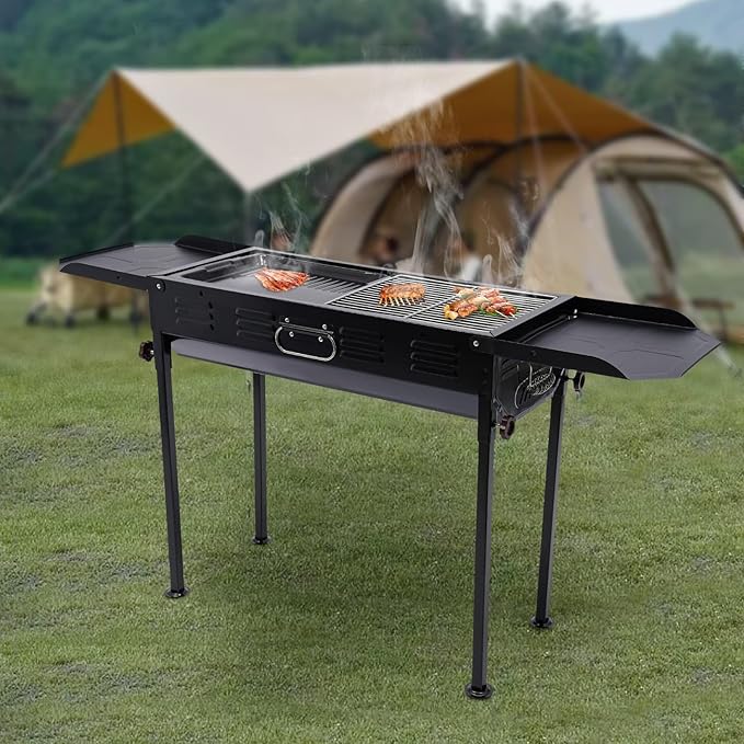 Adjustable Height 60-74cm Black Portable Charcoal Grill Collapsible Barbecue Grill 165.35 lbs