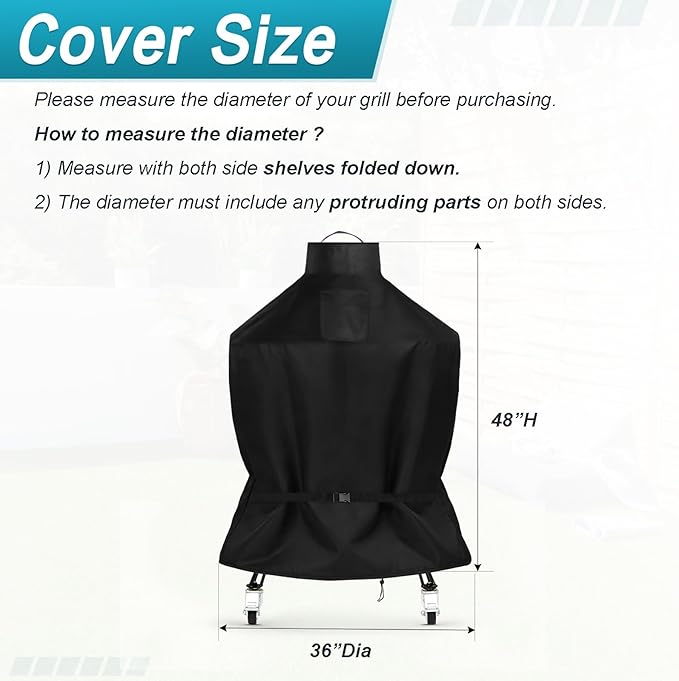 TheElves Kamado Grill Cover, Outdoor Grills Covers Waterproof Heavy Duty for 22-24 inch Char-Griller Char-Broil and Other Round Smokers - 36" Dia x 48" H