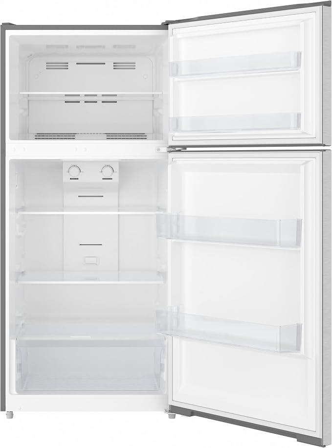 KoolMore 28 Inch 14 Cu Ft Top Freezer Refrigerator, Stainless Steel, Freestanding Full Size Fridge Freezer for Home Kitchen or Garage
