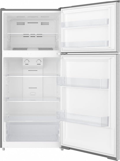 KoolMore 28 Inch 14 Cu Ft Top Freezer Refrigerator, Stainless Steel, Freestanding Full Size Fridge Freezer for Home Kitchen or Garage